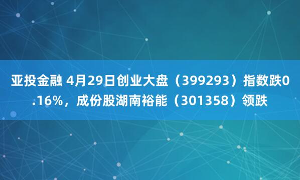 亚投金融 4月29日创业大盘（399293）指数跌0.16%，成份股湖南裕能（301358）领跌